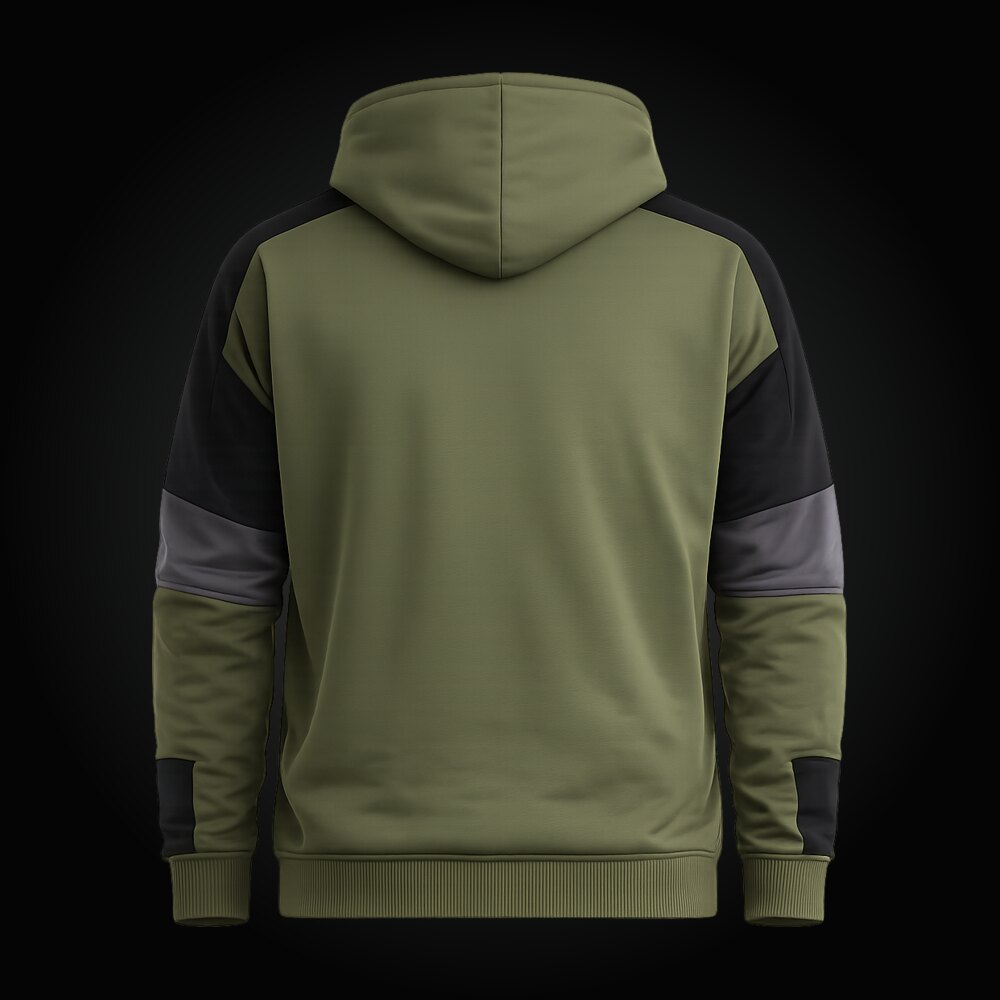 Hoodie Panel SAREZ en Verde Militar, vista espalda